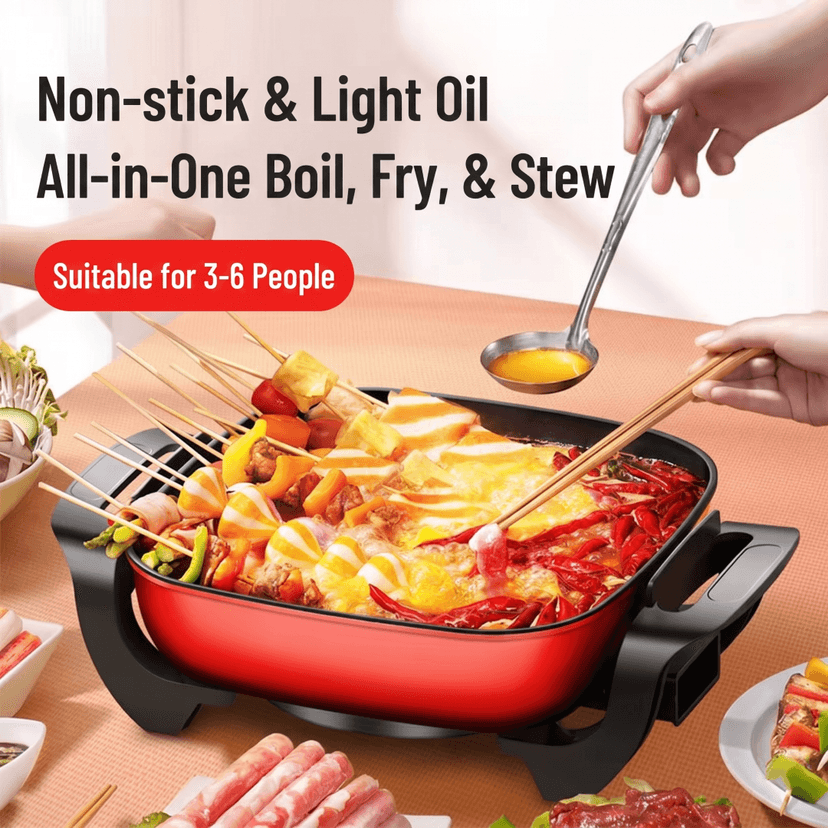 Premium Electric Multi-Cooker & Hot Pot Skillet | 5-Layer Non-Stick, Adjustable Temperature, Butterfly Heating Tube | Perfect for Frying, Boiling & Stewing (3-6 People) - 6 Liter capacity