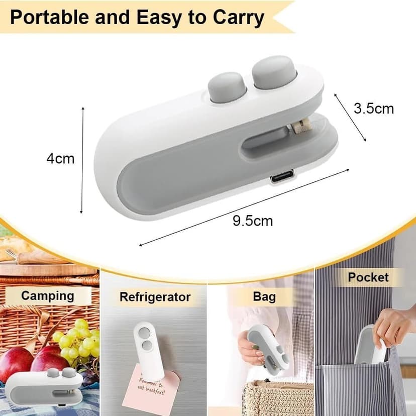 Portable Bag Sealer and Cutter with USB Charging, 2-in-1 Heat Sealing and Cutting, for Food Storage and Snack Bags