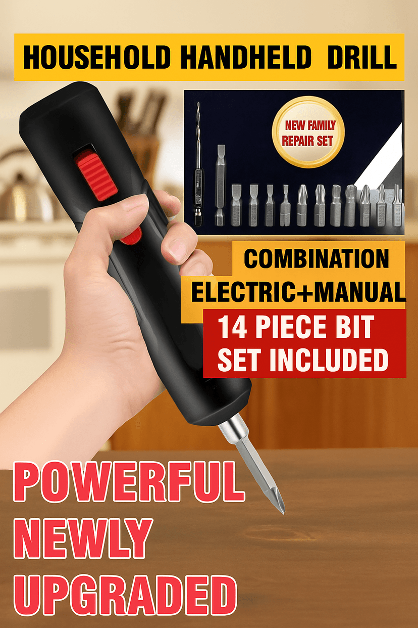 Portable Wireless Electric Screwdriver with 14-Piece Bit Set, USB Rechargeable, High-Torque Drilling Tool
